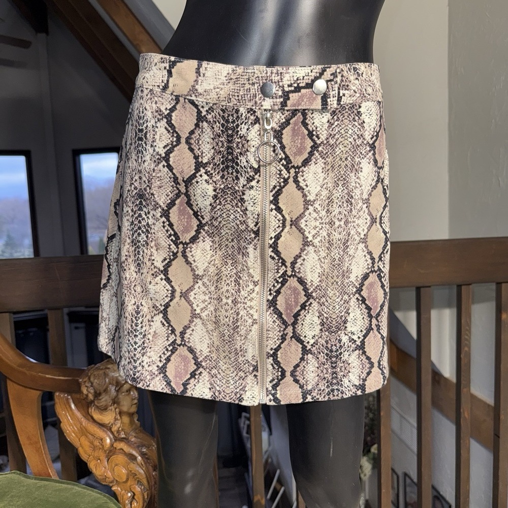 Altar'd State Snake Print ALine Mini Skirt Full Front Zipper Western Chic Edgy M